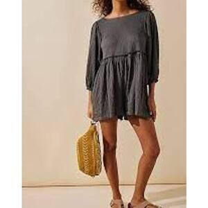 Free People Beach Beyond Obsessed Romper Gray Balloon Sleeve Smocked XS Lounge